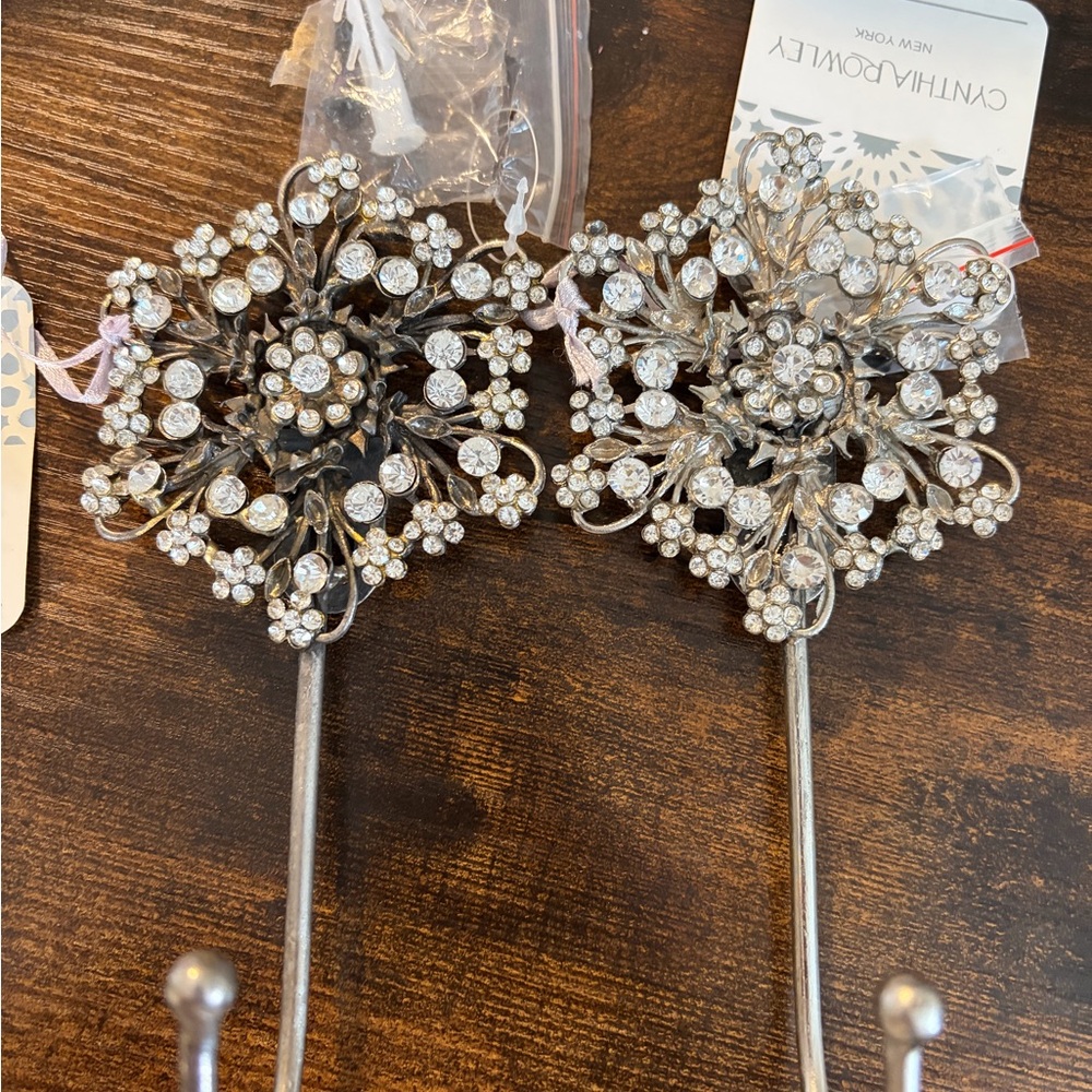 Cynthia Rowley Clear Crystal Floral Wall Hooks - Silver Tone